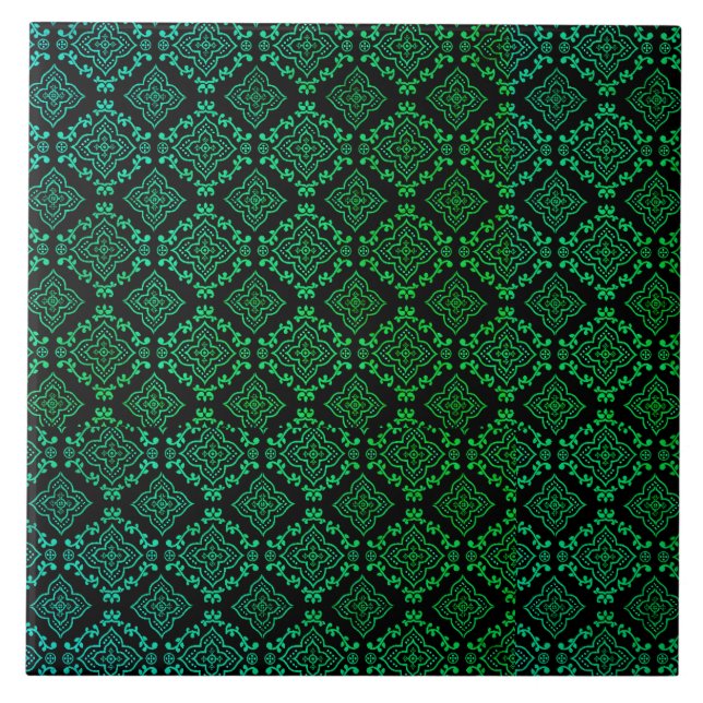Azulejo Patrón geométrico verde / Impresión india (Frente)