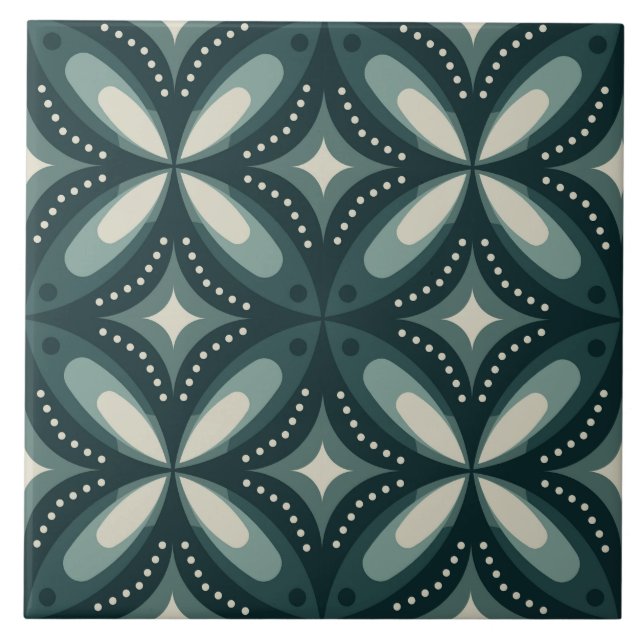 Azulejo Patrón geométrico verde retro (Frente)