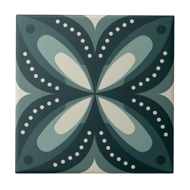 Azulejo Patrón geométrico verde retro (Frente)