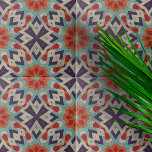 Azulejo Patrón geométrico vibrante de motivos aztecos alte<br><div class="desc">Esta cerámica tiene un diseño geométrico cautivador que hace eco de la intrincada artesanía de los patrones aztecos o mayas tradicionales. El estilo gráfico se caracteriza por sus formas simétricas y angulares, creando un atractivo visual audaz y dinámico. La paleta de colores es rica y presenta tonos vivos de rojo,...</div>