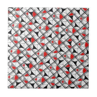 Azulejo Patrón Geométrico Vintage Rojo Negro Blanco