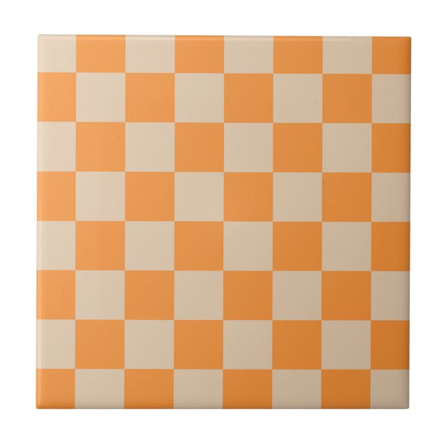 Azulejo Patrón Gingham de naranja controlado (Frente)