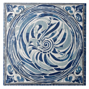 Azulejo Patrón giratorio blanco azul 02