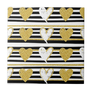 Azulejo Patrón Glam Corazón Dorado Franja Negra (1)