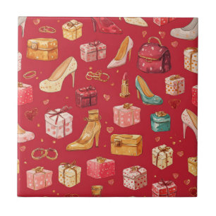 Azulejo Patrón Glam Navidad Coquette Rojo