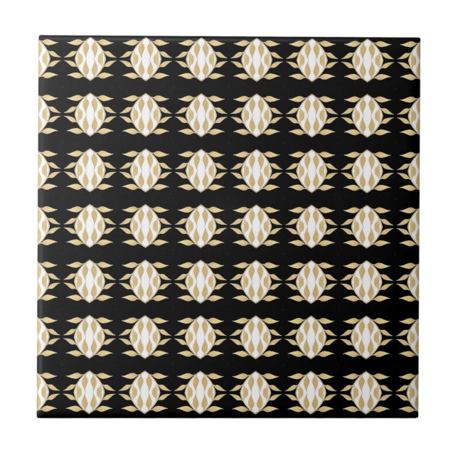 Azulejo Patrón gráfico blanco de oro negro Art Deco (Frente)