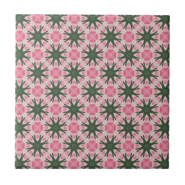 Azulejo Patrón gráfico verde rosado moderno (Frente)