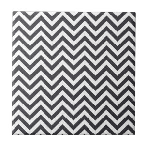 Azulejo Patrón gris oscuro y zigzag blanco