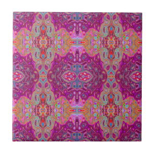Azulejo Patrón Groovy Abstracto Magenta Rosa, Azul y Rojo