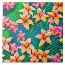 Azulejo Patrón hawaiano de flores tropicales