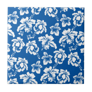 Azulejo Patrón hawiano de flores azules