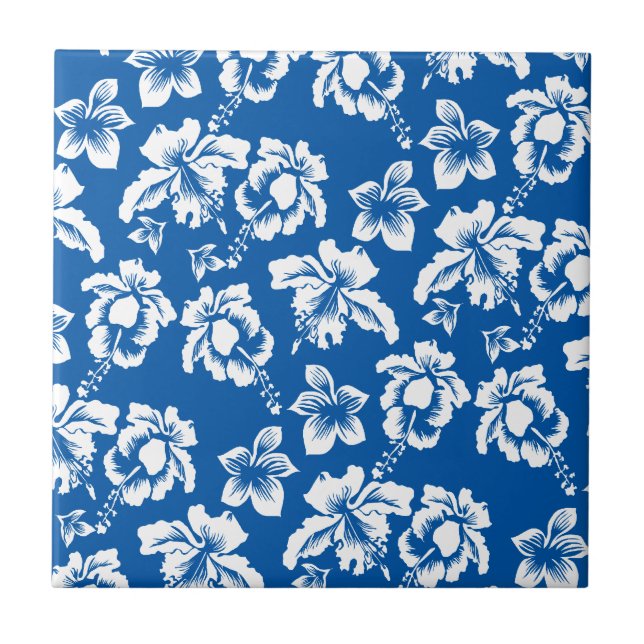 Azulejo Patrón hawiano de flores azules (Frente)