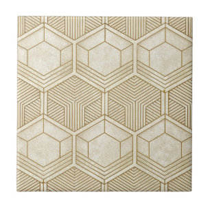 Azulejo Patrón hexagonal orgánico moderno Crema y beige
