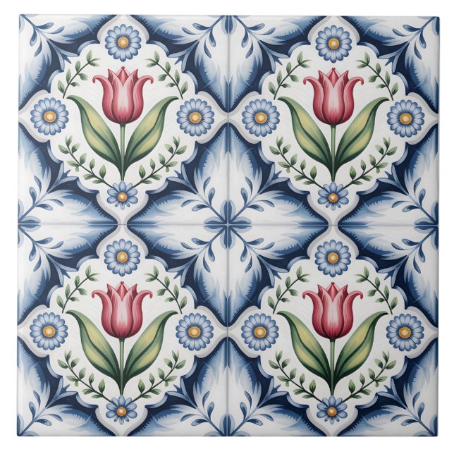 Azulejo Patrón holandés azul de Delft (Frente)