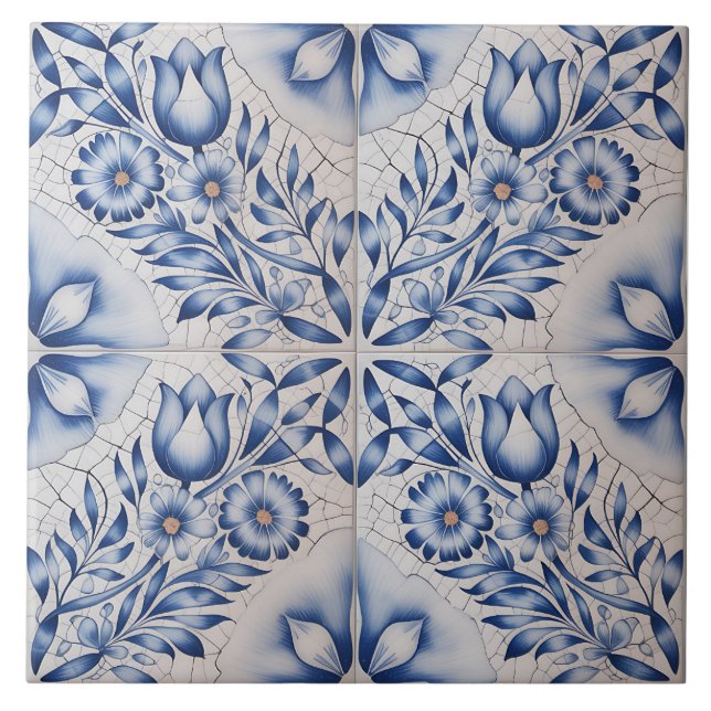 Azulejo Patrón holandés azul de Delft  (Frente)