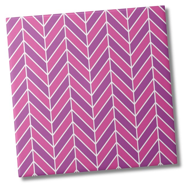 Azulejo Patrón hueso de arenque púrpura rosa simple y colo (Colorful Simple Pink Purple Herringbone Pattern Ceramic Tile)