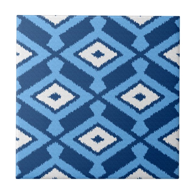 Azulejo Patrón Ikat, azul índigo y denim (Frente)