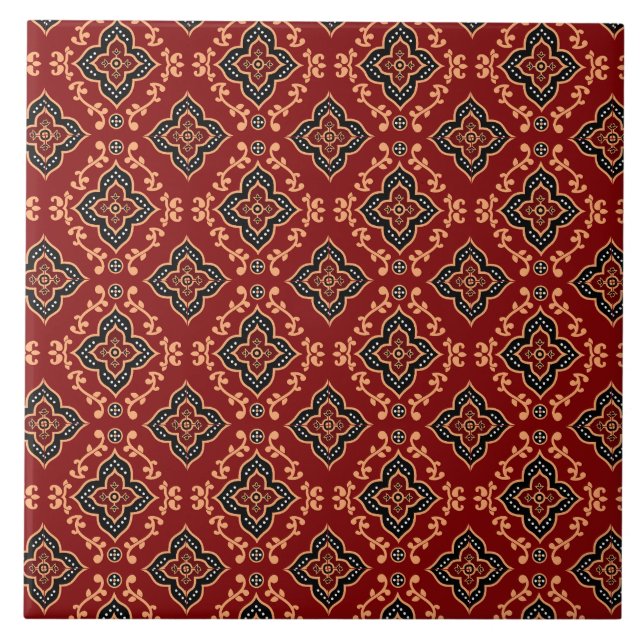 Azulejo Patrón indio geométrico rojo (Frente)