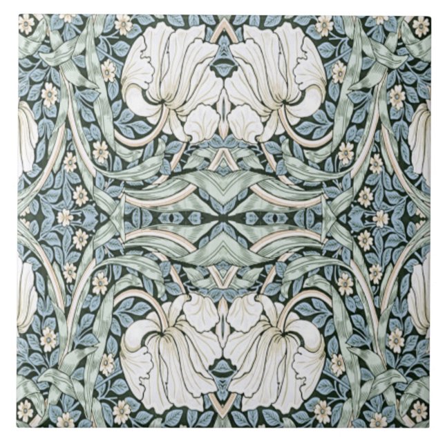 Azulejo Patrón Intrincado Azul de William Morris Pimpernel (Frente)