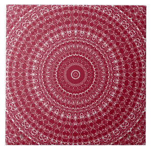 Azulejo Patrón Intrincado de Mandala Burgundy y Blanco