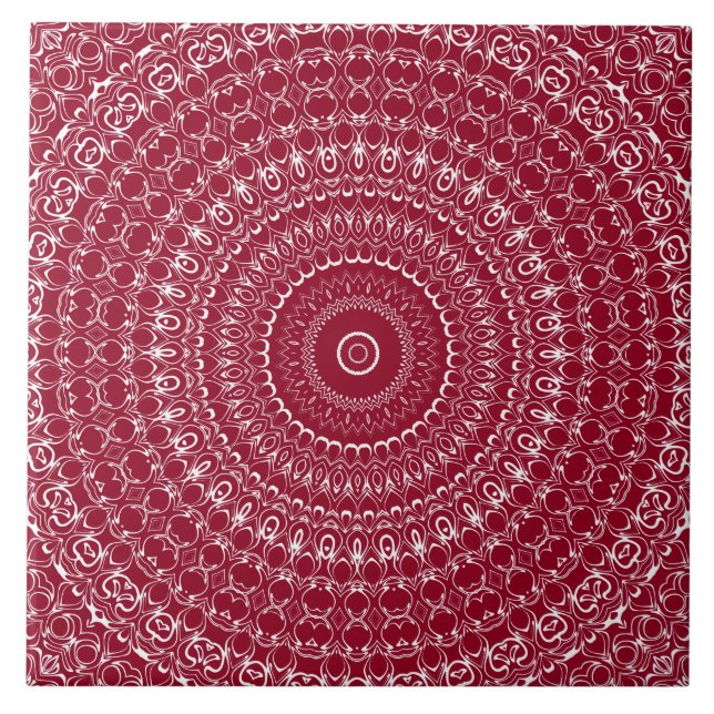 Azulejo Patrón Intrincado de Mandala Burgundy y Blanco (Frente)