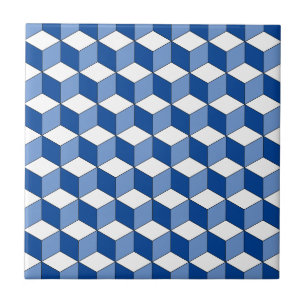 Azulejo Patrón isométrico azul monocromo