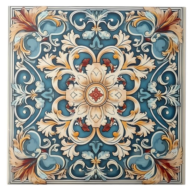 Azulejo Patrón italiano mediterráneo vintage (Frente)