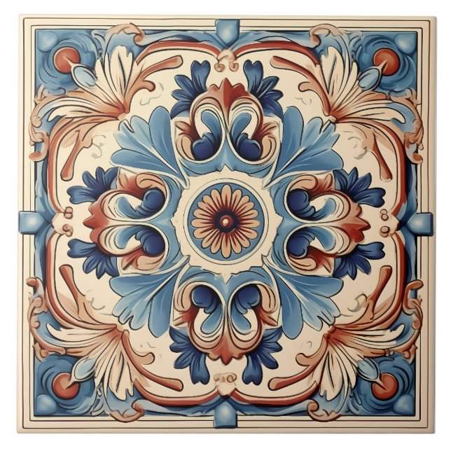 Azulejo Patrón italiano mediterráneo vintage (Frente)