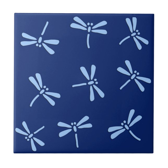 Azulejo Patrón japonés de libélula, cobalto y azul cielo (Frente)