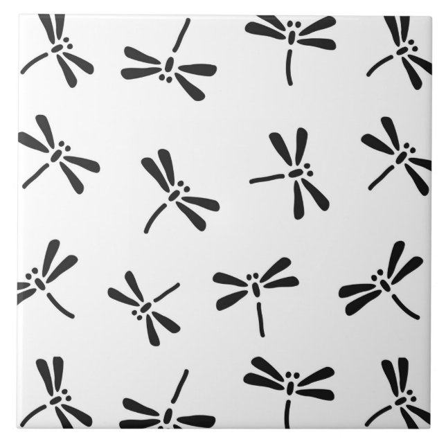 Azulejo Patrón japonés de libélula, negro y blanco (Frente)