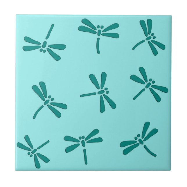 Azulejo Patrón japonés de libélula, turquesa y Aqua (Frente)