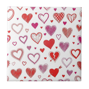 Azulejo Patrón juguetón de corazones de San Valentín dibuj