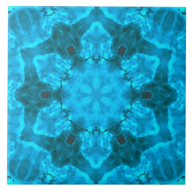 Azulejo Patrón Kaleidoscope helado de copo de nieve azul (Frente)