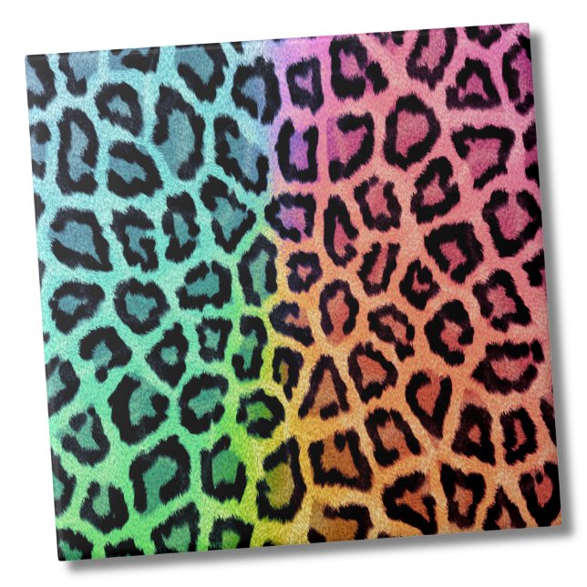 Azulejo Patrón Leopardo colorido de moda (Glam Trendy Colorful Rainbow Leopard Animal Print ceramic tile)