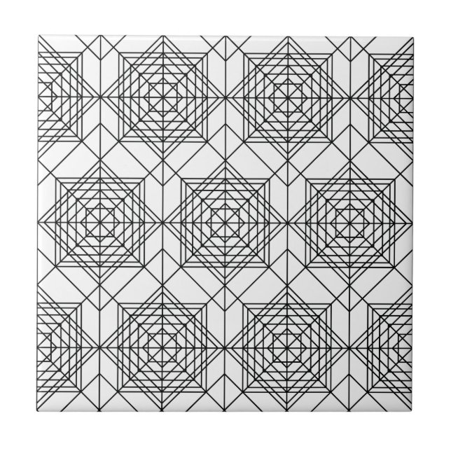 Azulejo Patrón lineal blanco y negro vintage - Blanco (Frente)