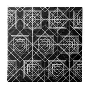 Azulejo Patrón lineal blanco y negro vintage - negro