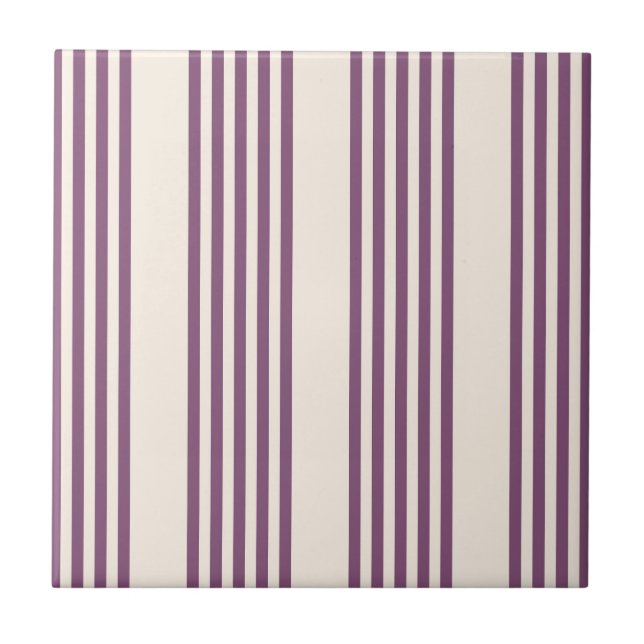 Azulejo Patrón malva morado y beige de cinco rayas (Frente)