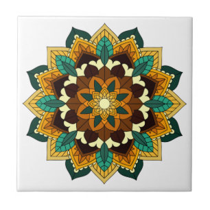Azulejo Patrón Mandala 02 en amarillo y marrón
