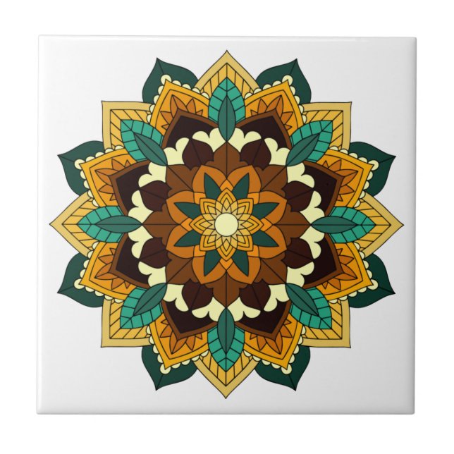 Azulejo Patrón Mandala 02 en amarillo y marrón (Frente)