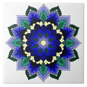 Azulejo Patrón Mandala 02 en azul oscuro