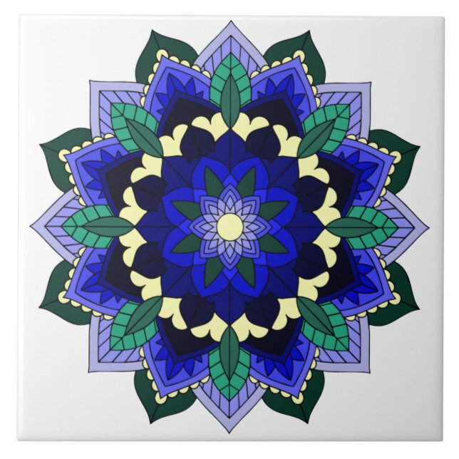 Azulejo Patrón Mandala 02 en azul oscuro (Frente)