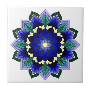 Azulejo Patrón Mandala 02 en azul oscuro