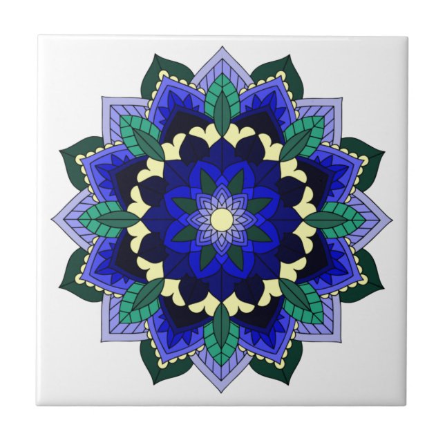 Azulejo Patrón Mandala 02 en azul oscuro (Frente)