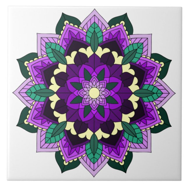 Azulejo Patrón Mandala 02 en morado (Frente)