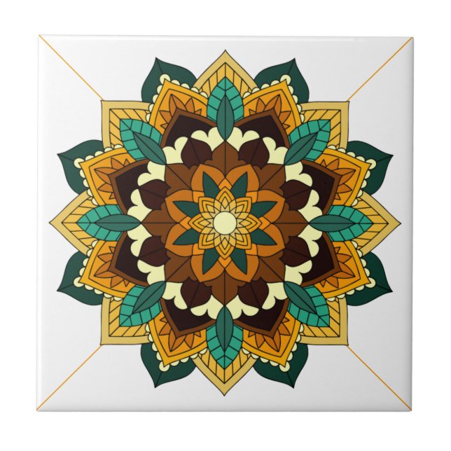 Azulejo Patrón Mandala 02 en mosaico de cerámica amarillo  (Frente)