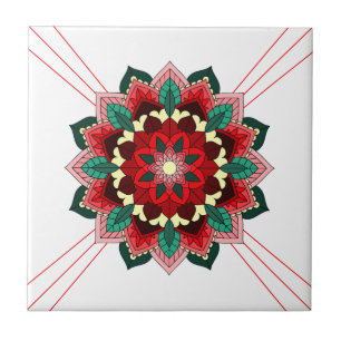 Azulejo Patrón Mandala 02 en mosaico de cerámica roja
