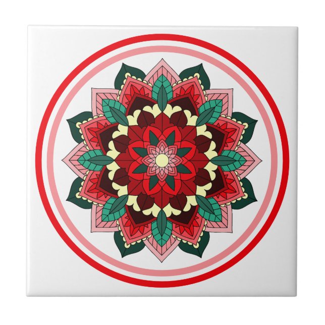 Azulejo Patrón Mandala 02 en rojo (Frente)