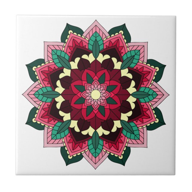 Azulejo Patrón Mandala 02 en rosa profundo (Frente)