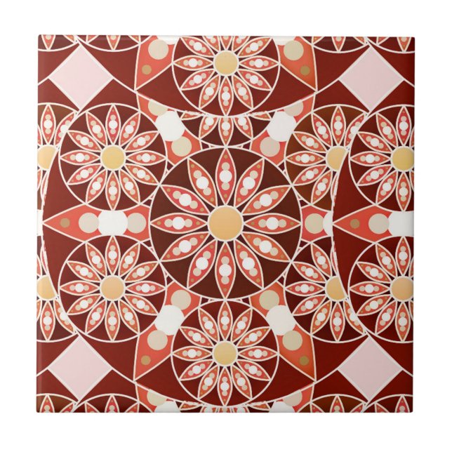 Azulejo Patrón Mandala, marrón, óxido, bronceado, beige (Frente)