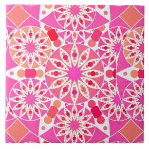 Azulejo Patrón Mandala, tonos rosas y corales